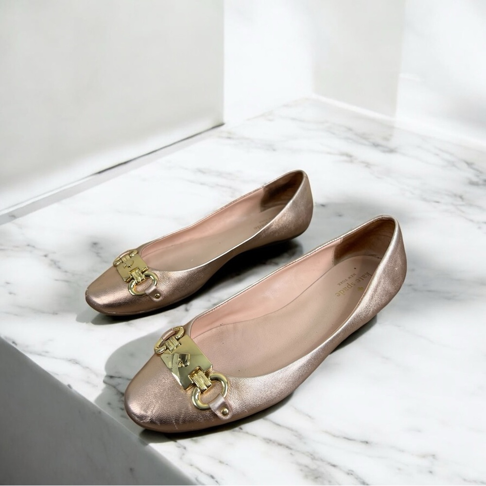Kate Spade Phoebe Metallic Leather Flats Size 8 | Rose Gold Ballet Flats